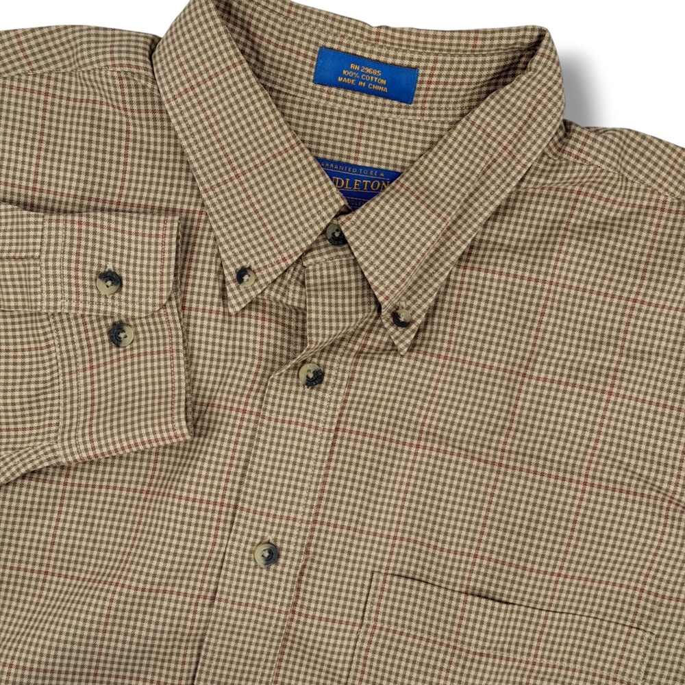 Pendleton Button Down Shirt Men XL Tan Plaid Cotton Heritage Classic Pocket Gorp